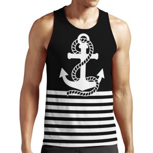 Nautical Black White Stripes And Black White Anchors All-over-print Unisex Tank Top