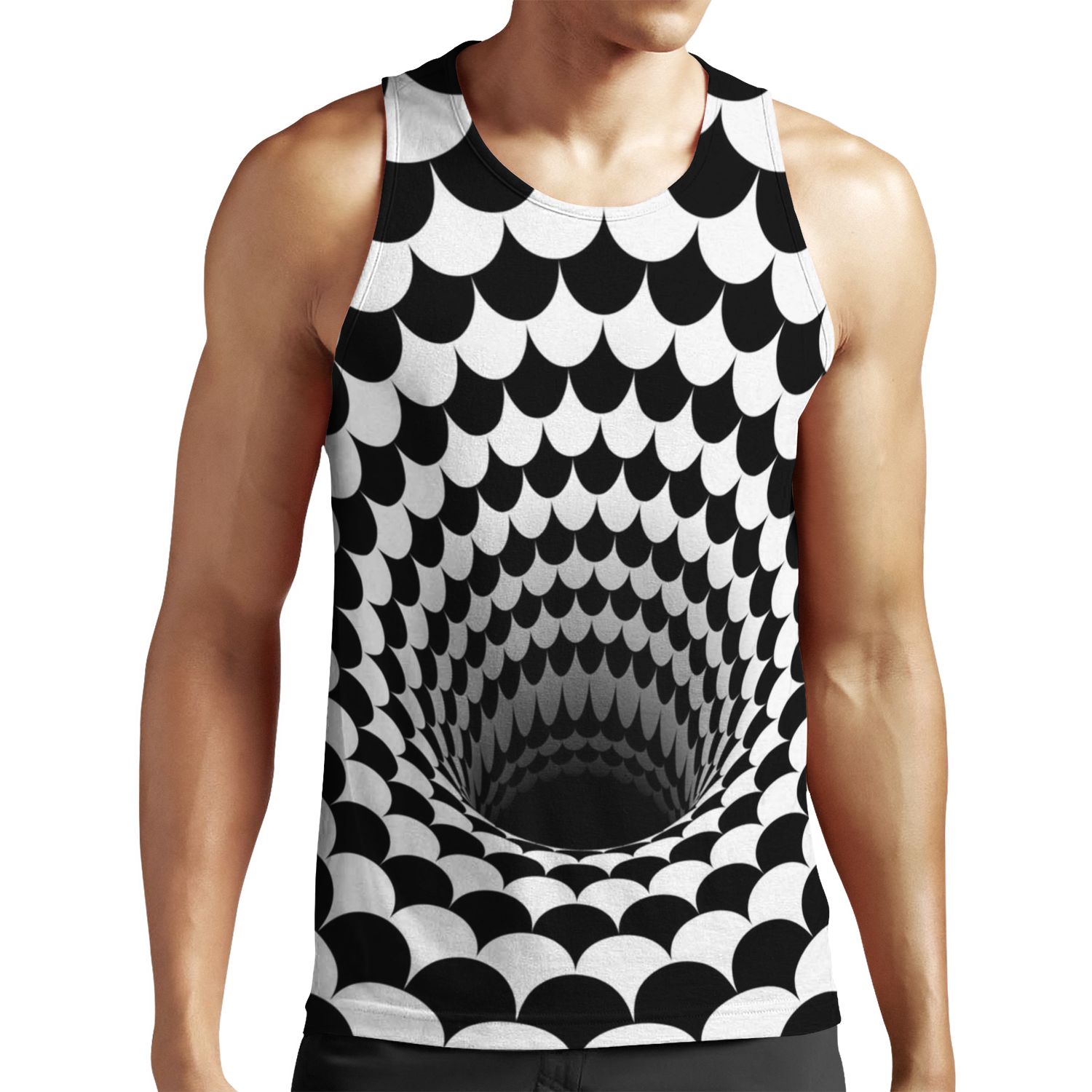 Optical Illusion Black Hole Scales Black White All-over-print Unisex Tank Top
