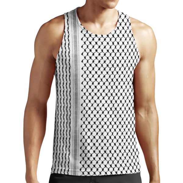 Palestinian Hatta Kufiya Folk Pattern 2 Black Palestine Arabic Traditional Keffiyeh Design All-over-print Unisex Tank Top