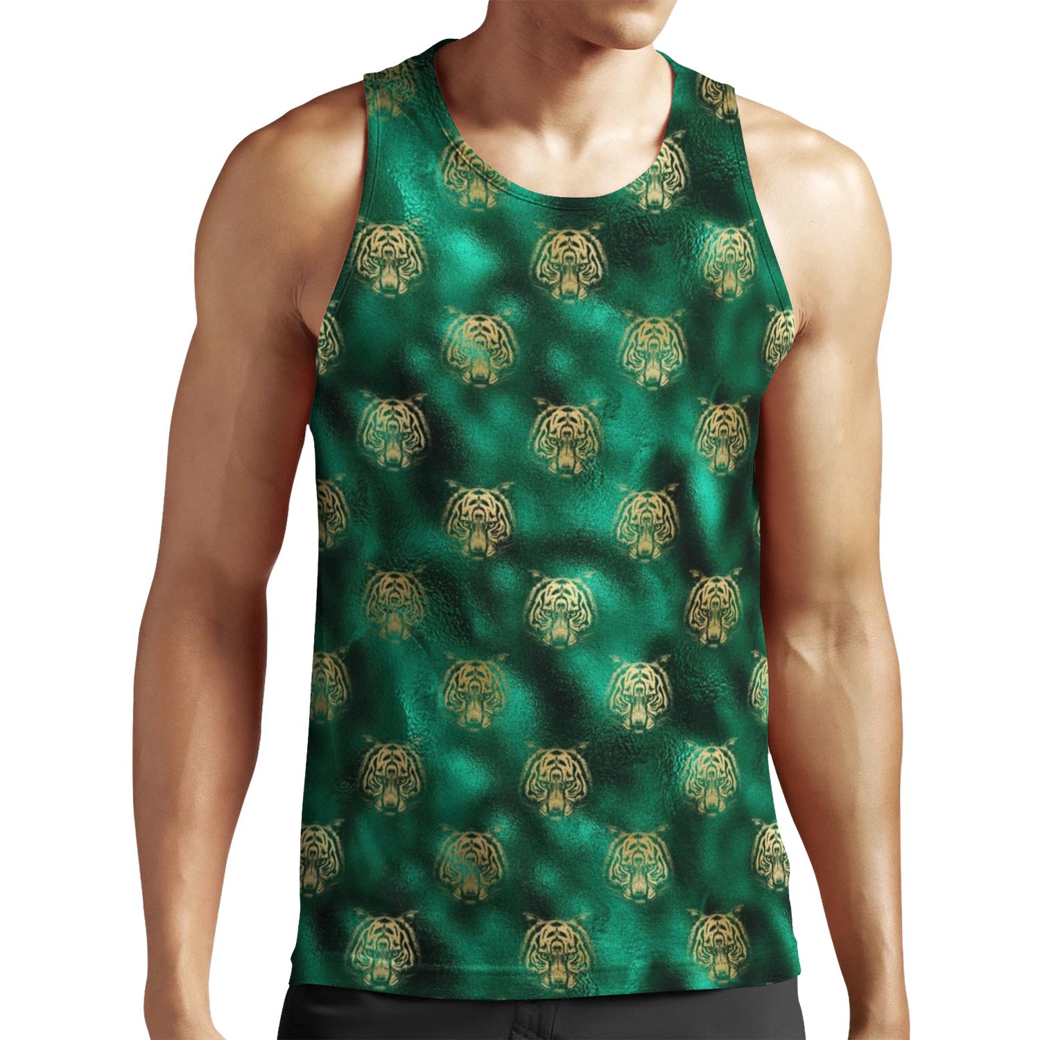 Patterns Tiger Face Pattern Design Emerald And Gold Yellow All-over-print Unisex Tank Top