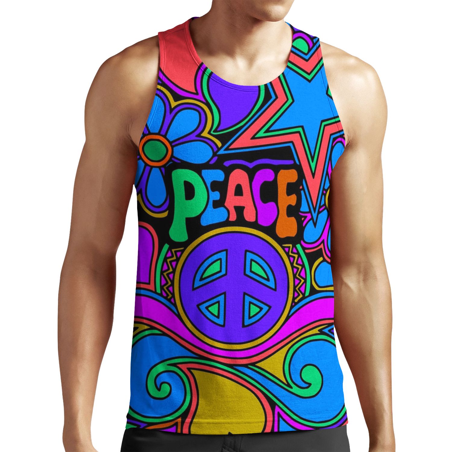 Peace And Love Flowers And Stars Hippie Design All-over-print Unisex Tank Top