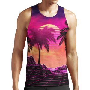 Pink Vaporwave Landscape With Rocks And Palms All-over-print Unisex Tank Top