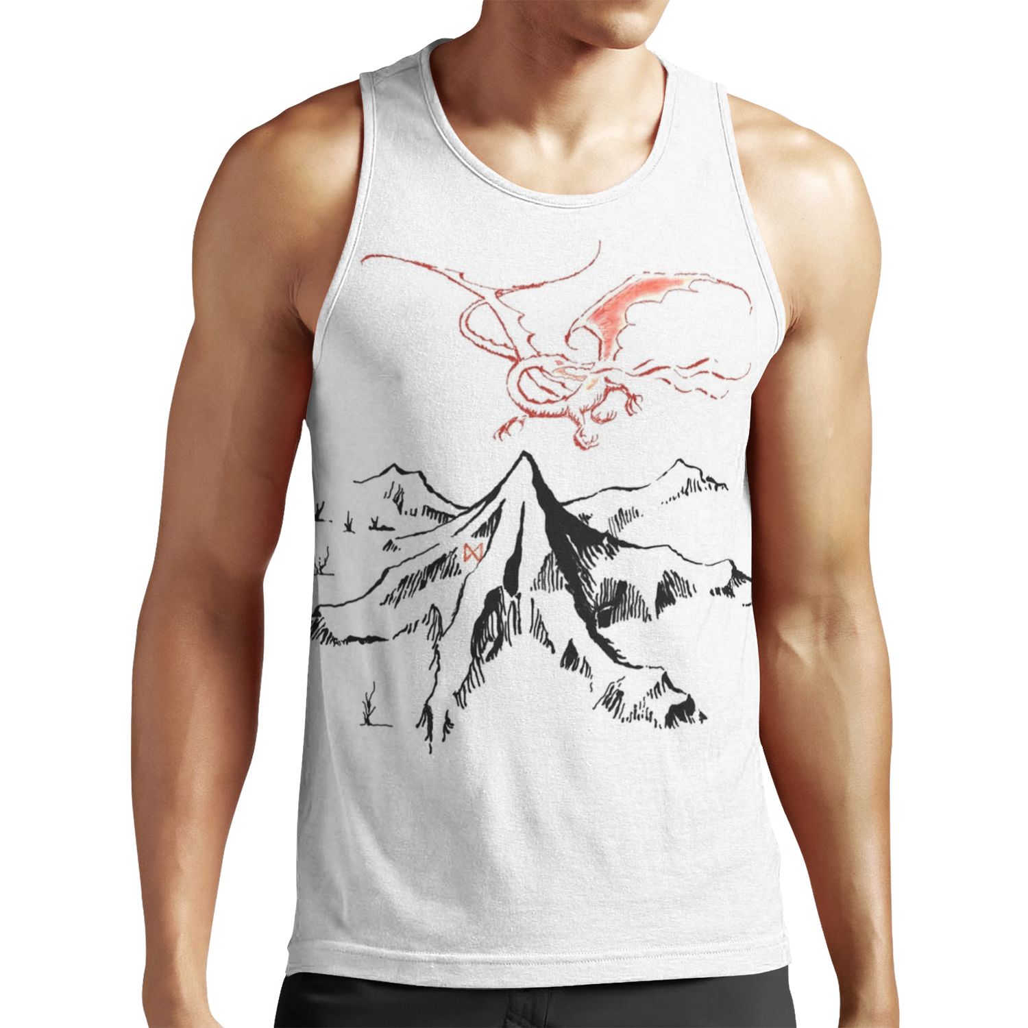 Red Dragon Above A Single Solitary Peak Fan Art All-over-print Unisex Tank Top