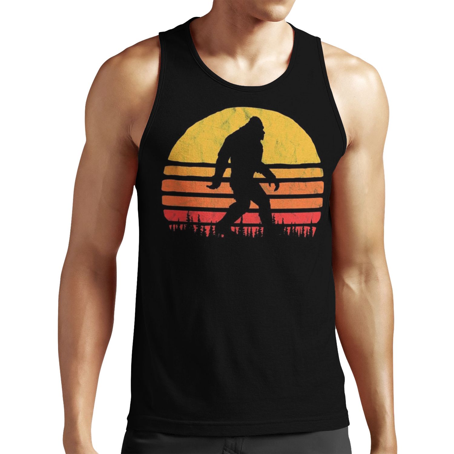 Retro Bigfoot Silhouette Sun Vintage Believe All-over-print Unisex Tank Top