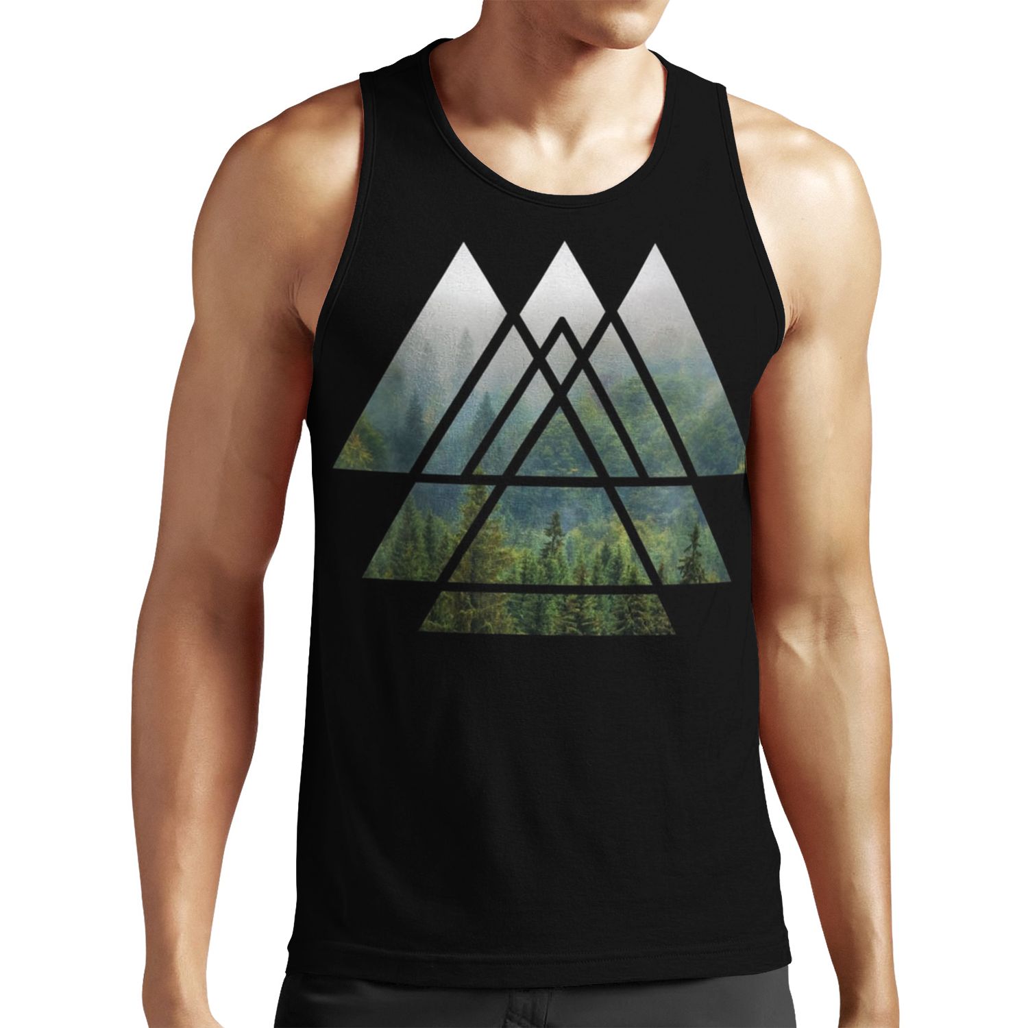 Sacred Geometry Triangles Misty Forest All-over-print Unisex Tank Top