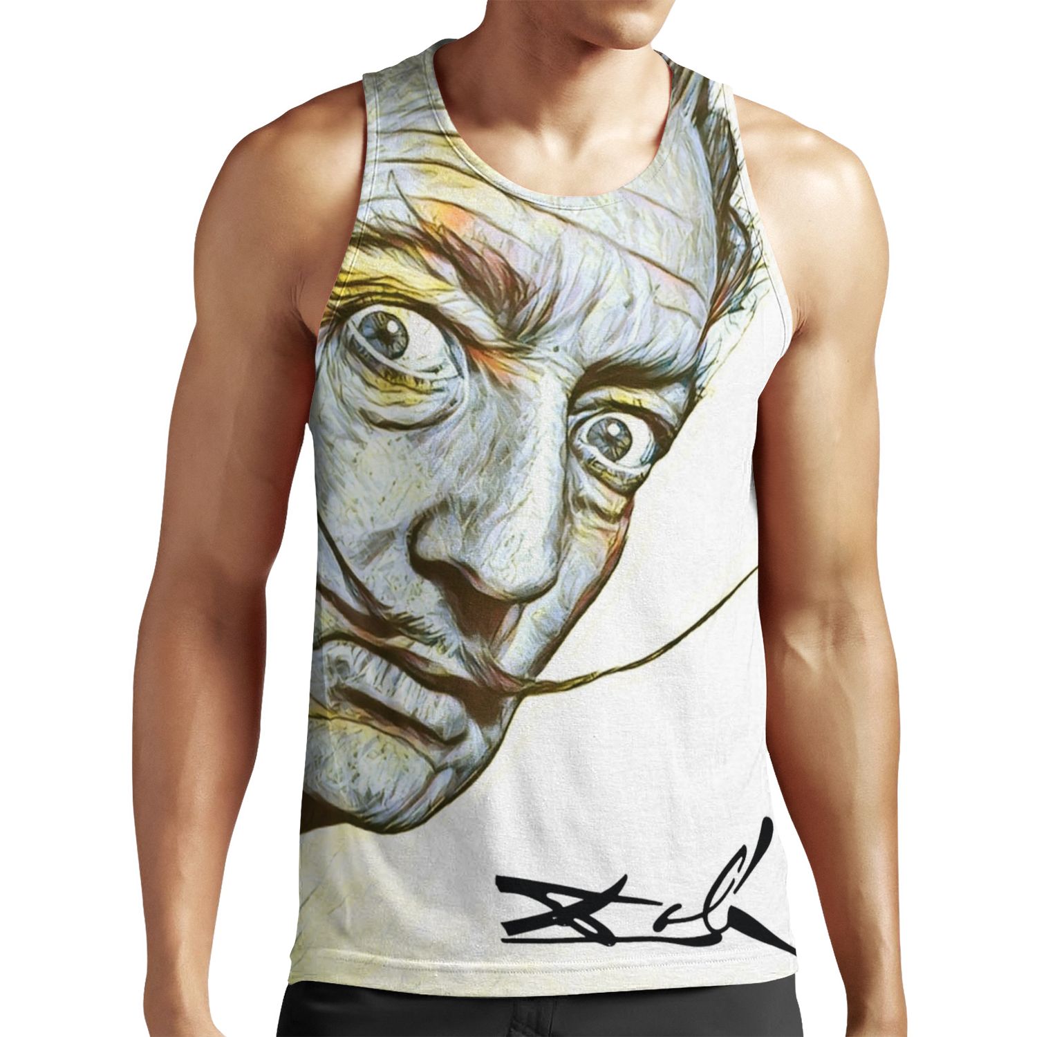 Salvador Dali Portrait Weird Look Yellow And Blue All-over-print Unisex Tank Top