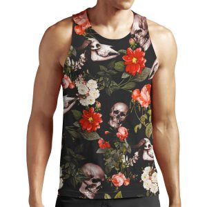 Skull And Floral Pattern All-over-print Unisex Tank Top