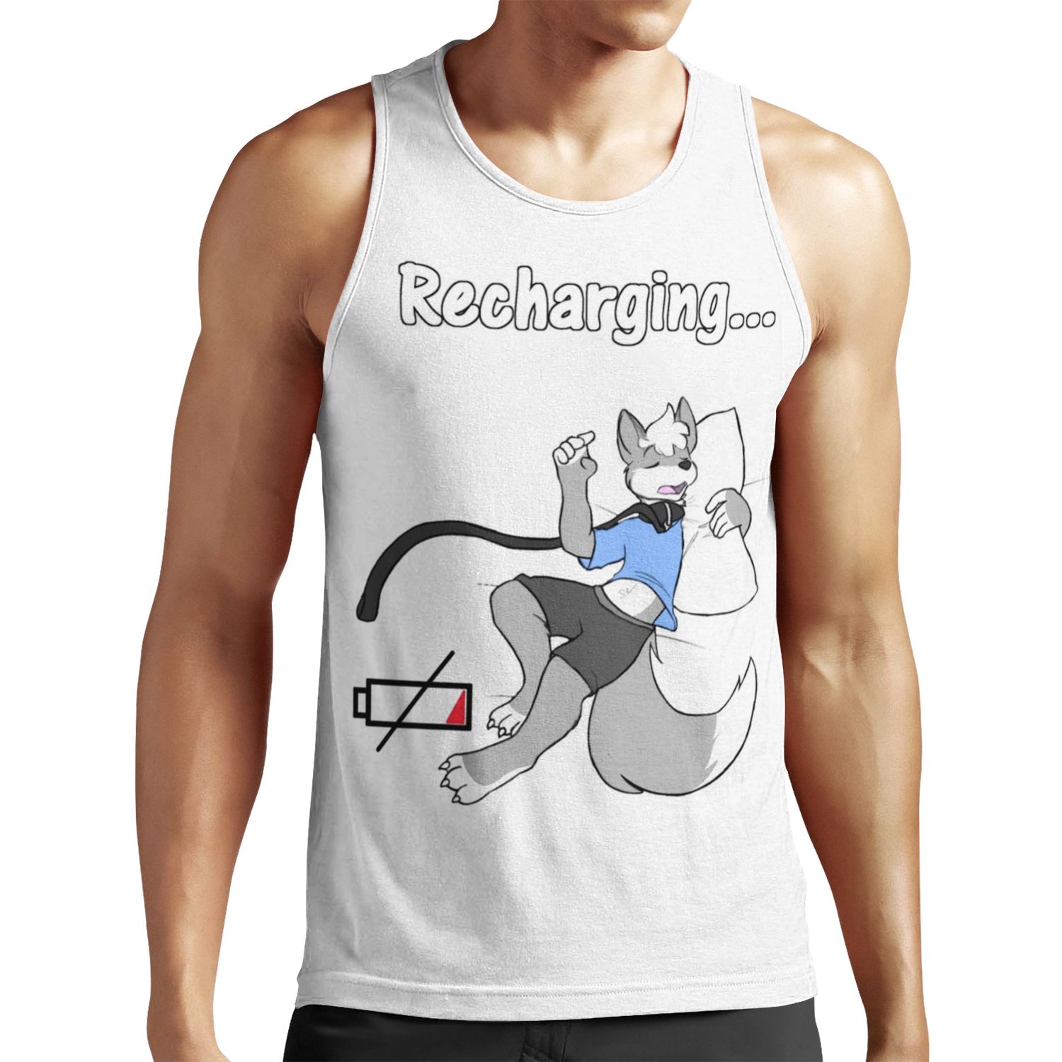 Sleepy Furry Wolf Snoozing And Recharging All-over-print Unisex Tank Top