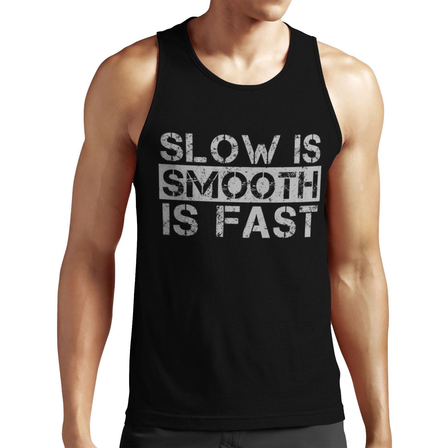 Slow Is Smooth Smooth Is Fast Grey Distressed All-over-print Unisex Tank Top