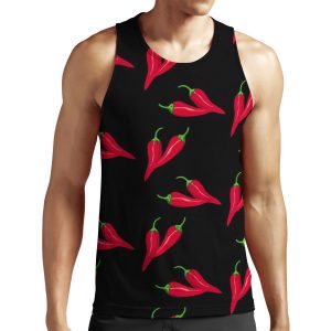 Spicy Red Chilli Pattern Hot Peppers At Black All-over-print Unisex Tank Top