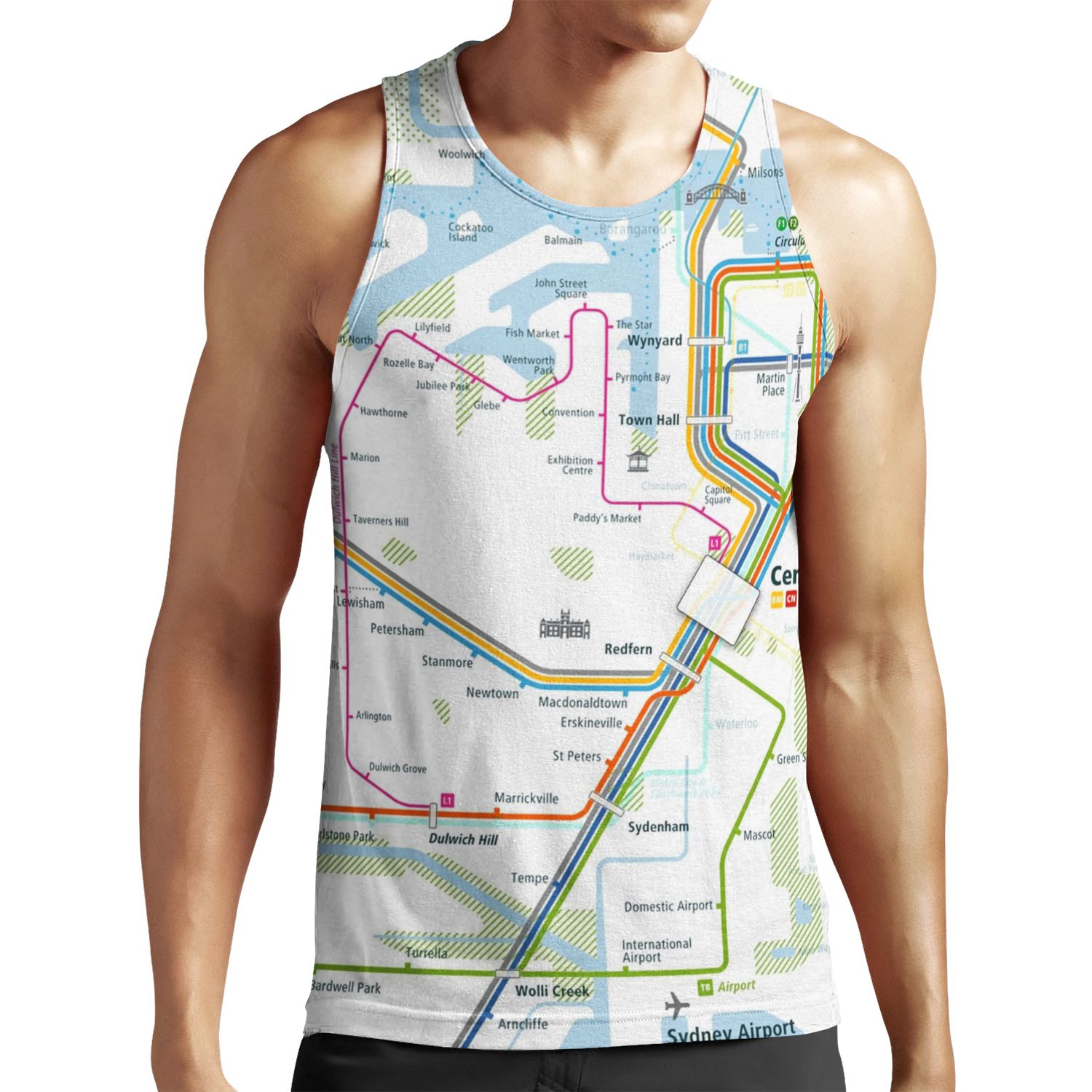 Sydney City Rail Map Square All-over-print Unisex Tank Top