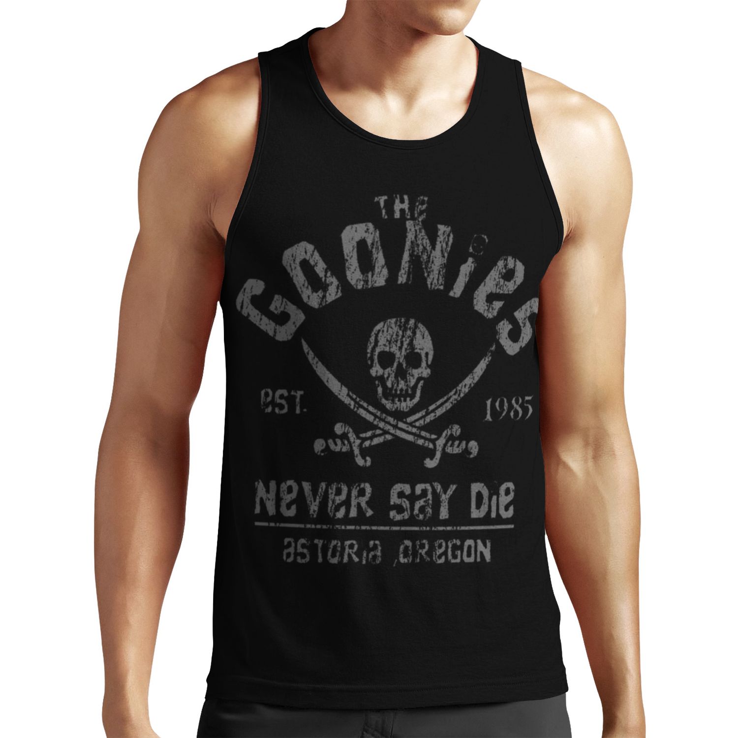 The Goonies Never Say Die Grey On Black All-over-print Unisex Tank Top