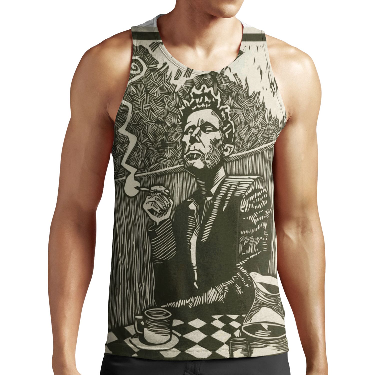 Tom Waits Smoking A Cigarette Graphite Artwork All-over-print Unisex Tank Top
