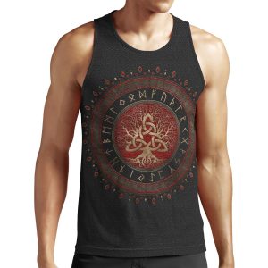 Tree Of Life With Triquetra Black Red Leather And Gold All-over-print Unisex Tank Top