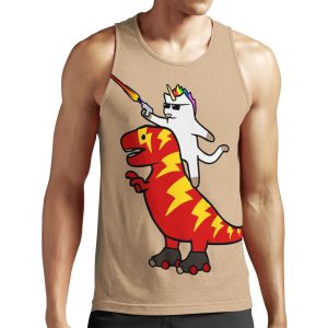 Unicorn Cat Riding Lightning T Rex All-over-print Unisex Tank Top