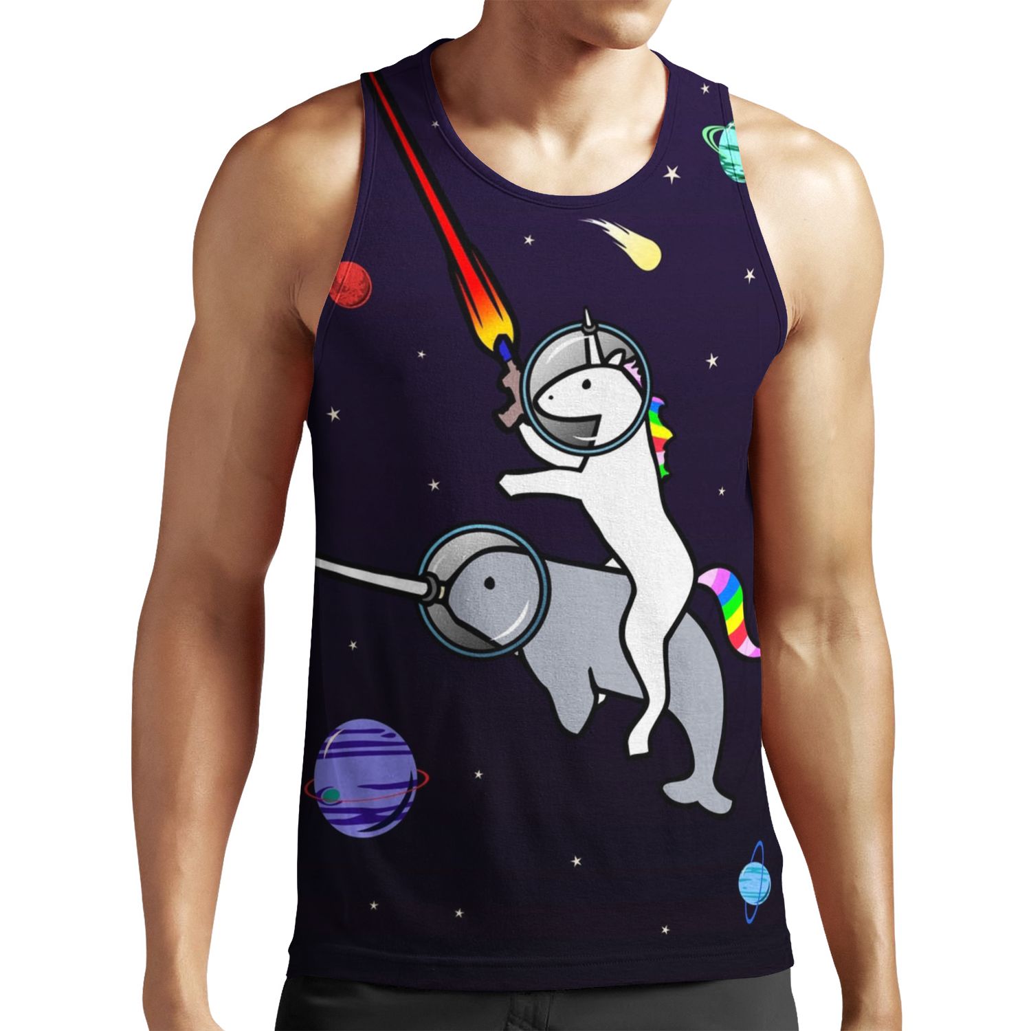 Unicorn Riding Narwhal In Space All-over-print Unisex Tank Top