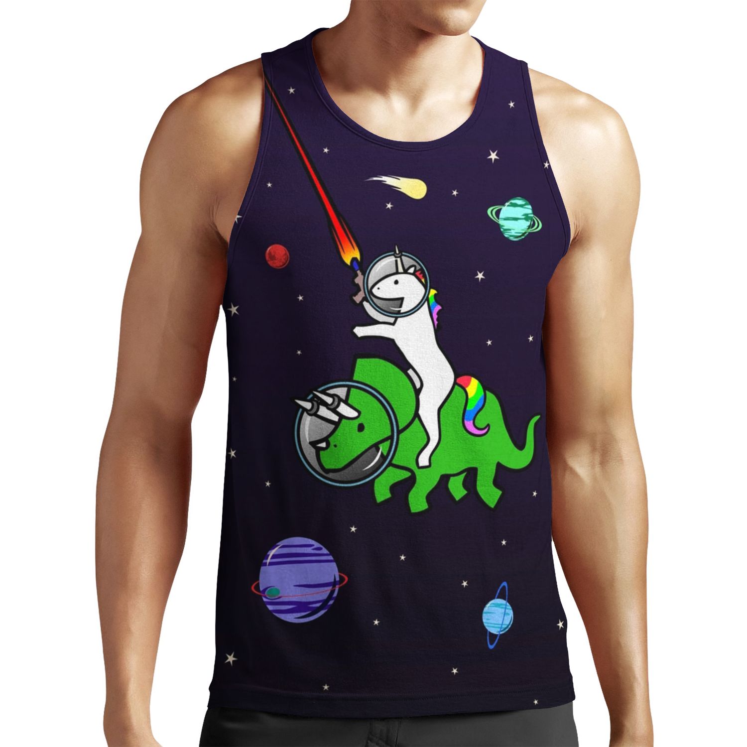 Unicorn Riding Triceratops In Space All-over-print Unisex Tank Top