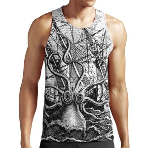 Vintage Kraken Attacking Ship Illustration All-over-print Unisex Tank Top
