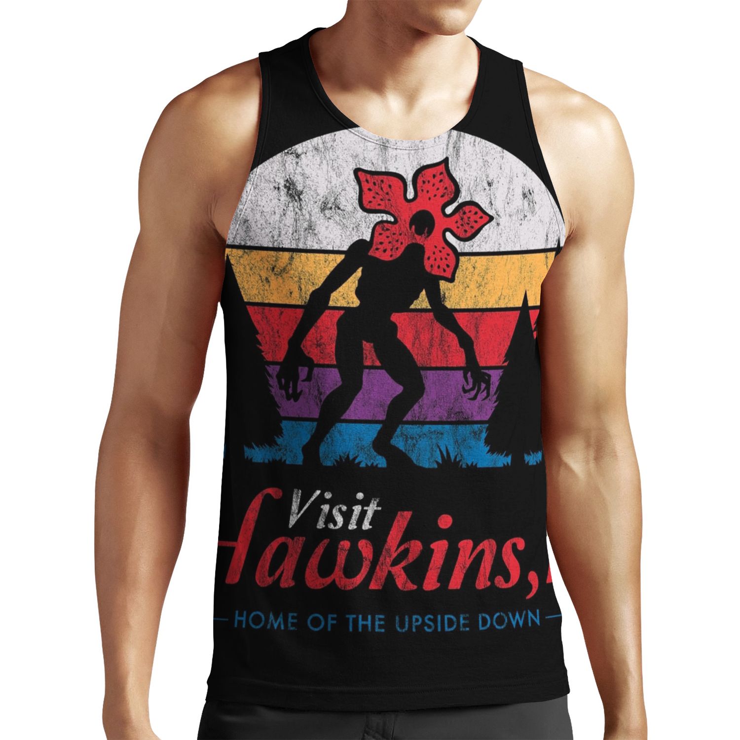 Visit Hawkins Vintage Distressed Demogorgon Stranger Things All-over-print Unisex Tank Top