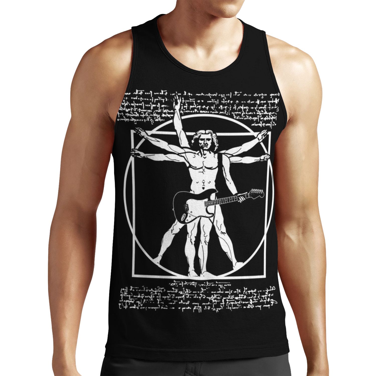 Vitruvian Man Playing The Guitar Da Vinci Guitarist Leonardo Da Vinci Parody All-over-print Unisex Tank Top