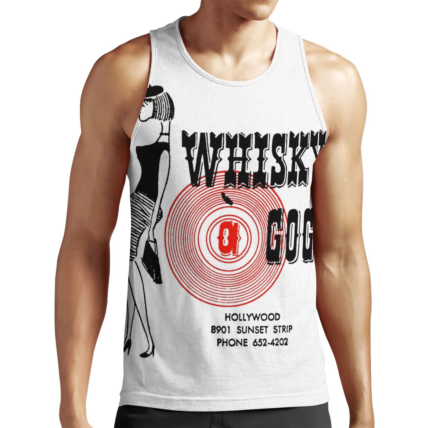 Whisky A Go Go Vintage Poster Restoration Digital Painting Retro Band Gig Poster All-over-print Unisex Tank Top