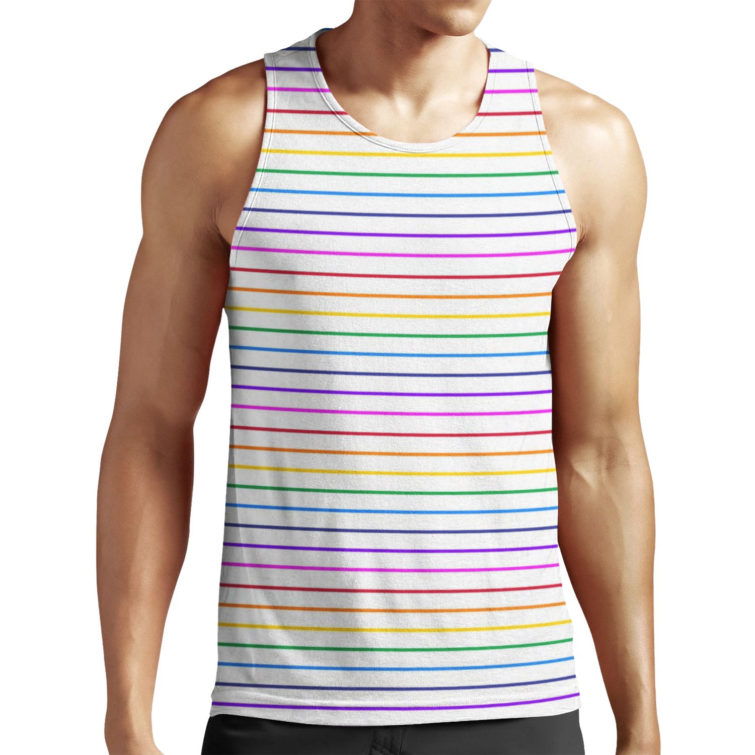 White And Rainbow Stripes Horizontal Narrow All-over-print Unisex Tank Top