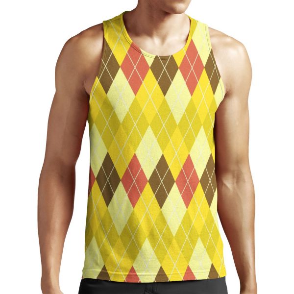 Yellow Brown And Red Argyle All-over-print Unisex Tank Top