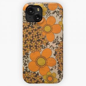 60S 70S Orange Floral Pattern iPhone 15 Slim Phone Case Cover