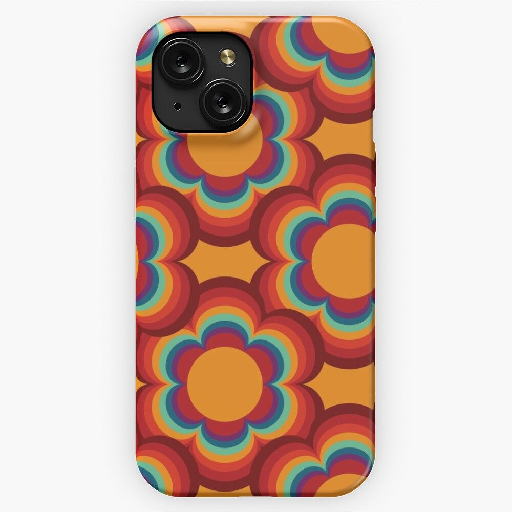 70S Colors Big Sacred Flower Seamless Repeat Pattern Print iPhone 15 Slim Phone Case Cover