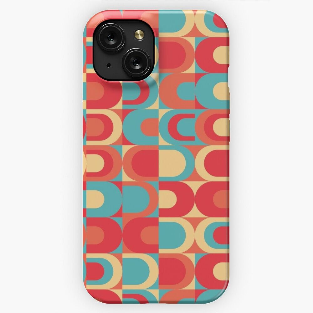 70S Pattern Retro Inustrial In Red Blue Teal And Orange iPhone 15 Slim Phone Case Cover