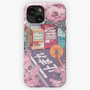 A Beautiful Aesthetic Tokyo Street And The Pink Sakura Tree Blossom iPhone 15 Slim Phone Case Cover