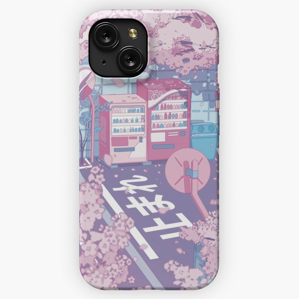 A Beautiful Aesthetic Tokyo Street And The Pink Sakura Tree Blossom Pastel Version iPhone 15 Slim Phone Case Cover