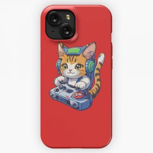 A Cat Playing Video Games iPhone 15 Slim Phone Case Cover