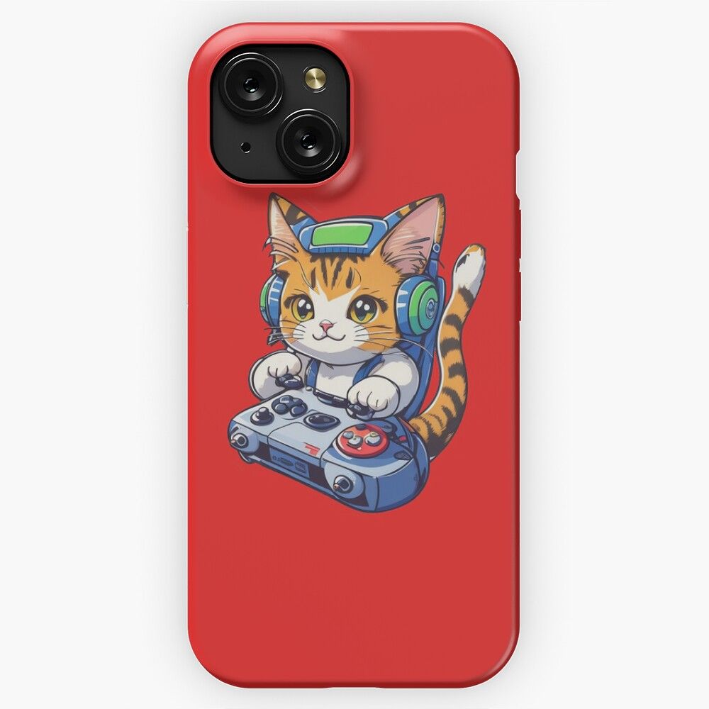 A Cat Playing Video Games iPhone 15 Slim Phone Case Cover