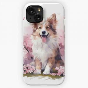 A Cherry Blossom Corgi Dog Sitting On The Ground Covered In Cherry Blossoms iPhone 15 Slim Phone Case Cover