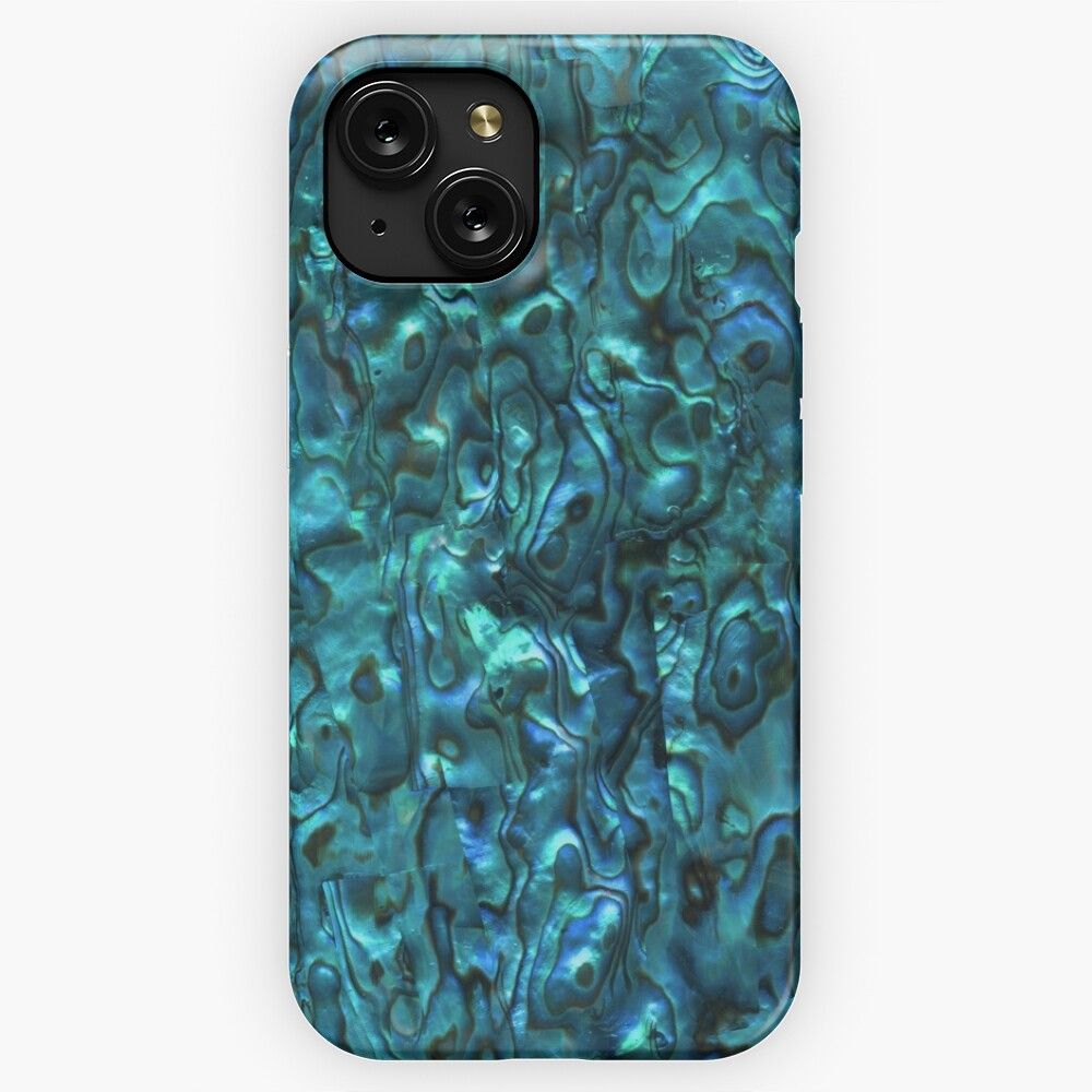 Abalone Shell Paua Shell Seashell Patterns Sea Shells Cyan Blue Tint iPhone 15 Slim Phone Case Cover