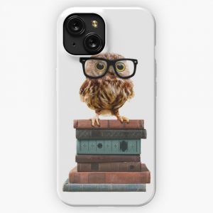 Adorable Nerdy Owl With Glasses On Books iPhone 15 Slim Phone Case Cover