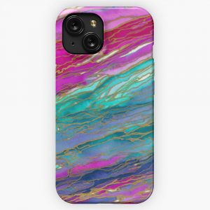 Agate Magic Miami Summer Pink Aqua Blue Marble Pattern Watercolor Abstract Painting iPhone 15 Slim Phone Case Cover