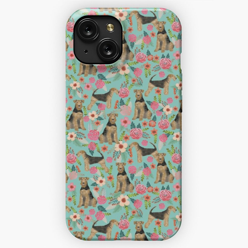 Airedale Terrier Dog Florals Pattern Dog Breed Customized Pet Portrait By Pet Friendly iPhone 15 Slim Phone Case Cover