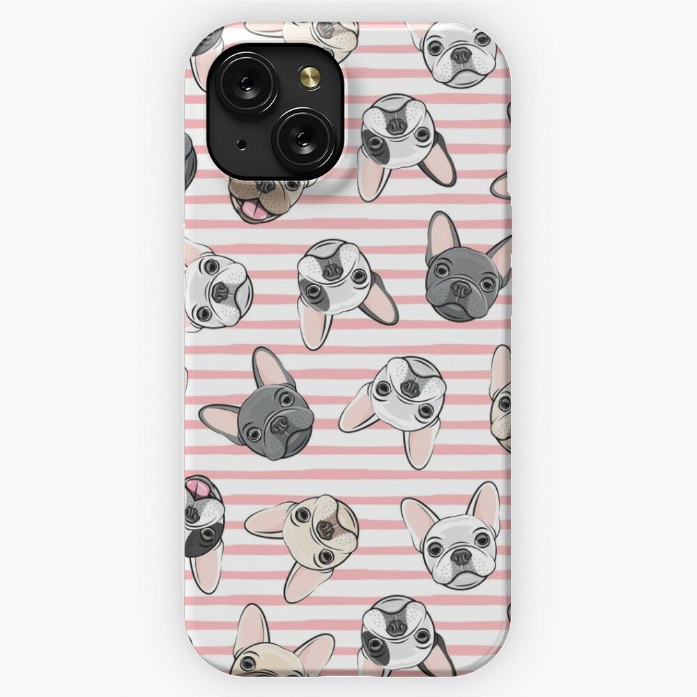 All The Frenchies Pink Stripes Cute French Bulldogs iPhone 15 Slim Phone Case Cover