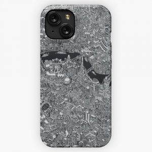 Amazing Detailed Hand Drawing London City Thames Map Black And White Knightsbridge Chelsea Piccadilly Big Ben iPhone 15 Slim Phone Case Cover
