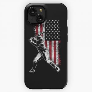 American Flag Baseball Player Batter Design iPhone 15 Slim Phone Case Cover