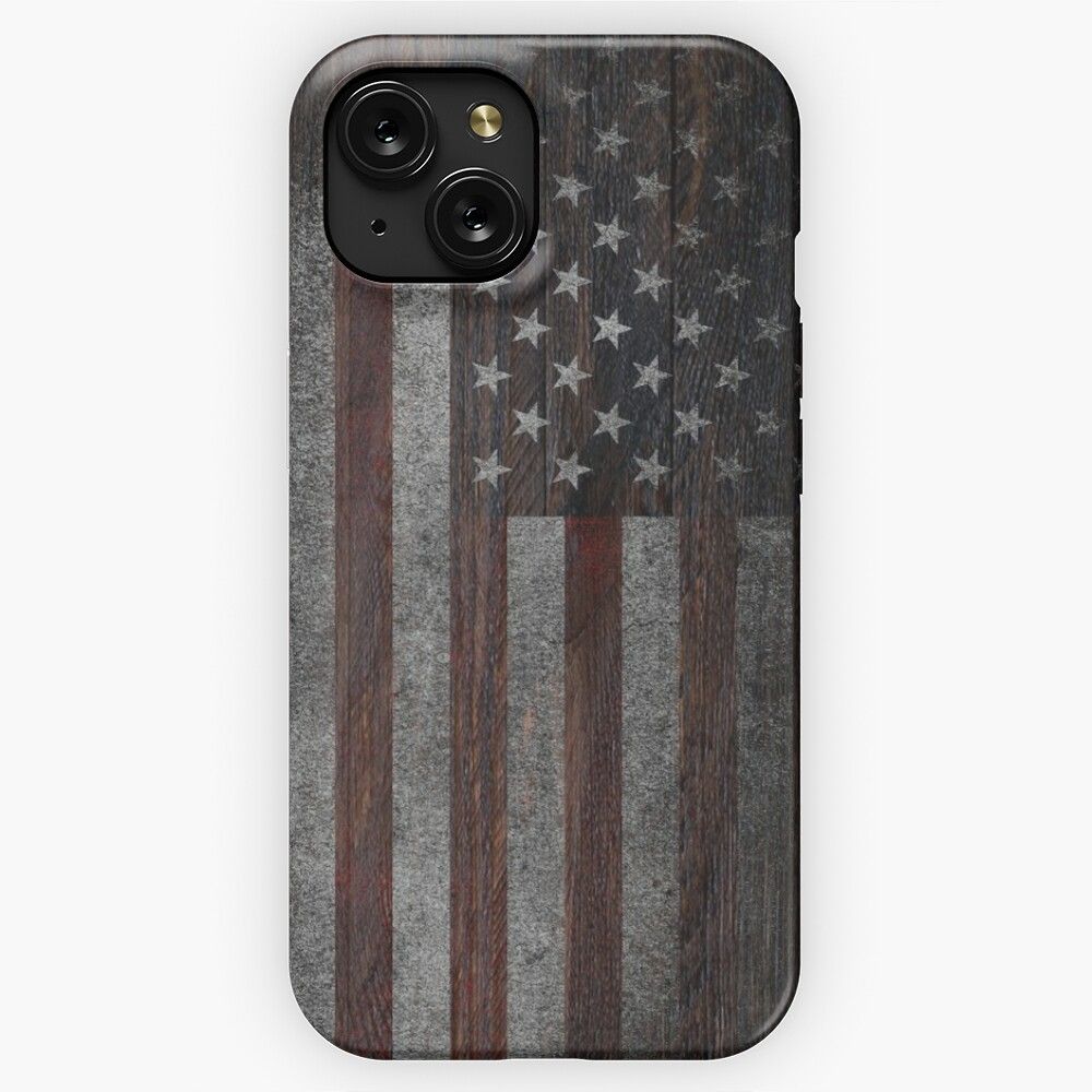 American Flag On Weathered Wood iPhone 15 Slim Phone Case Cover