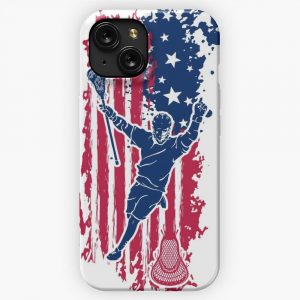 American Lacrosse Player American Flag Lax iPhone 15 Slim Phone Case Cover
