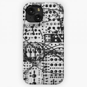 Analog Synthesizer Modular System Black And White Illustration iPhone 15 Slim Phone Case Cover