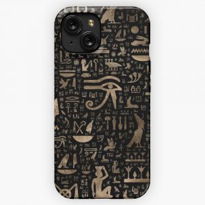 Ancient Egyptian Hieroglyphs Black And Gold iPhone 15 Slim Phone Case Cover