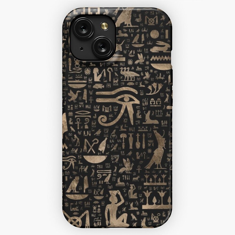 Ancient Egyptian Hieroglyphs Black And Gold iPhone 15 Slim Phone Case Cover