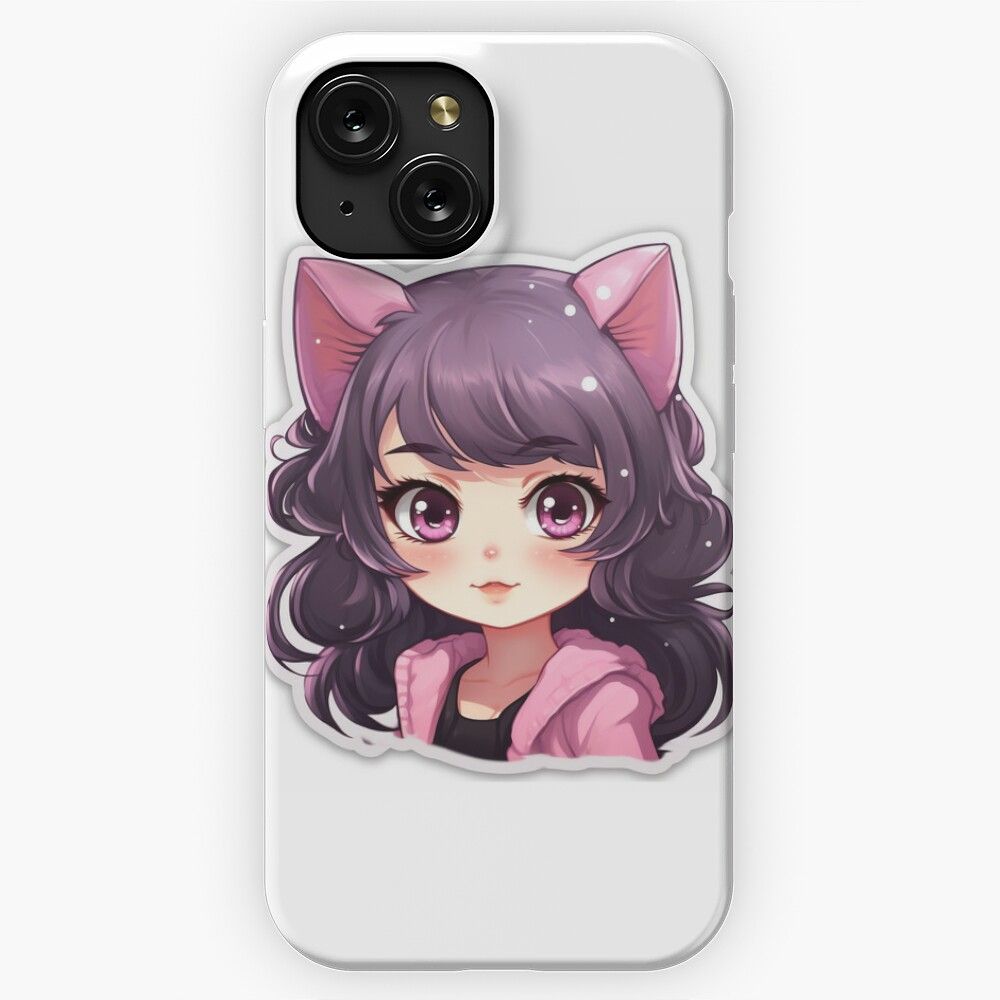 Anime Cat Girl Sticker iPhone 15 Slim Phone Case Cover