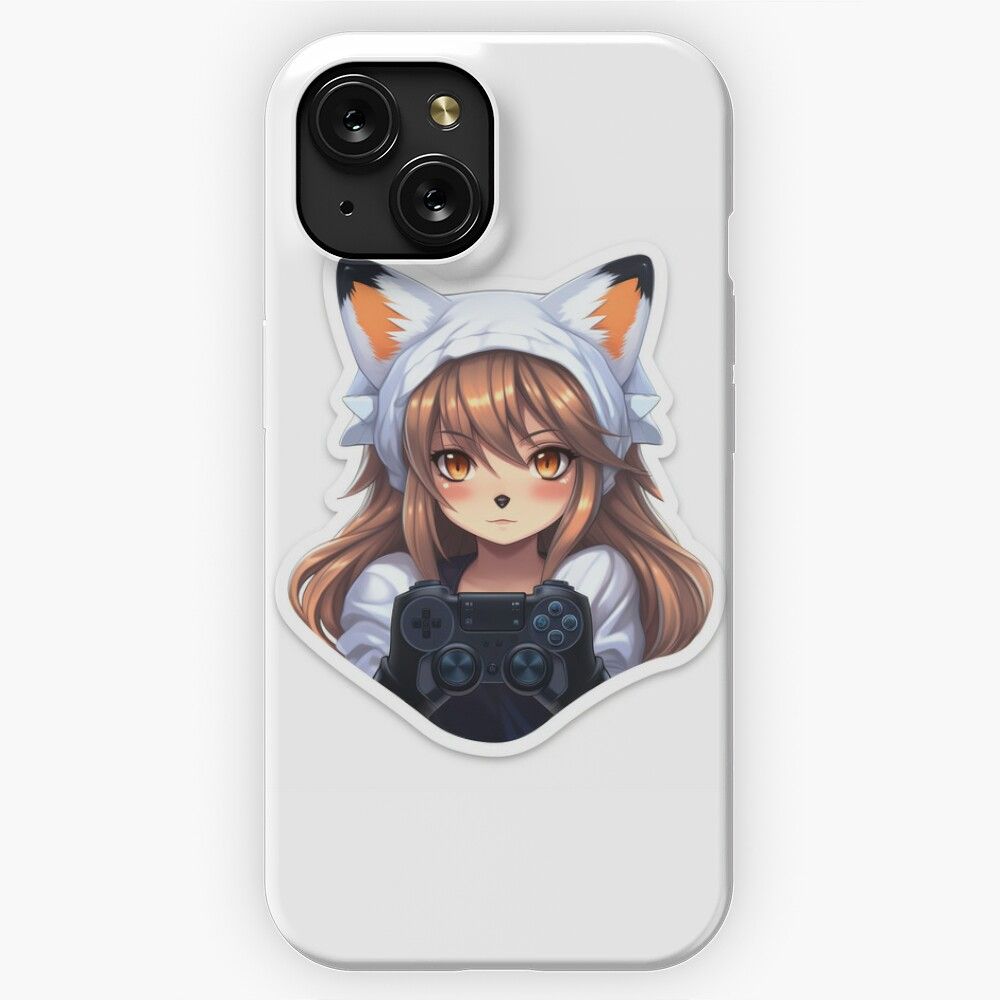Anime Fox Gamer Girl Sticker 3 iPhone 15 Slim Phone Case Cover