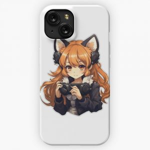 Anime Fox Gamer Girl Sticker 4 iPhone 15 Slim Phone Case Cover